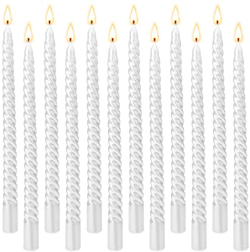 Tonsooze Spiralkerzen gedrehte Deko Kerzen 12 Stück Leuchterkerzen Spitzkerzen 9.85-Zoll Stabkerzen Set, Hoch Spitzkerzen Dripless Unscented Abendessen Kerze Paraffinwachs,Halterkerzen