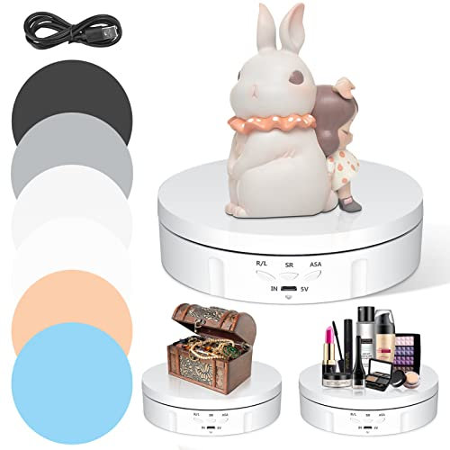 Drehteller Elektrisch, VAYOTOY 360 Grad Drehscheibe Elektrisch 6 Zoll/14,6 cm 10 kg Kleiner Elektrischer Drehteller mit 6 Hintergrundpapier USB-Aufladung für Anzeige und Fotografie