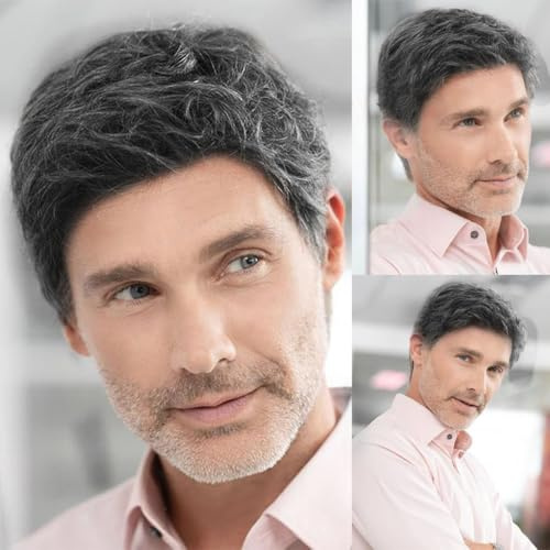 QNBIAR Herren Kurze Dunkelgrau Perücke Natürliche Schichten Kostüm Halloween Haar Synthetische Hitzebeständige Haare Alternative Perücke