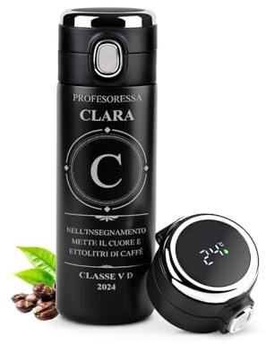 Maverton Thermos tè caffè 400 ml - borraccia incisione personalizzata in acciaio inox - coperchio ermetico one-touch con indicatore di temperatura display led - per donna - cerchio della vita