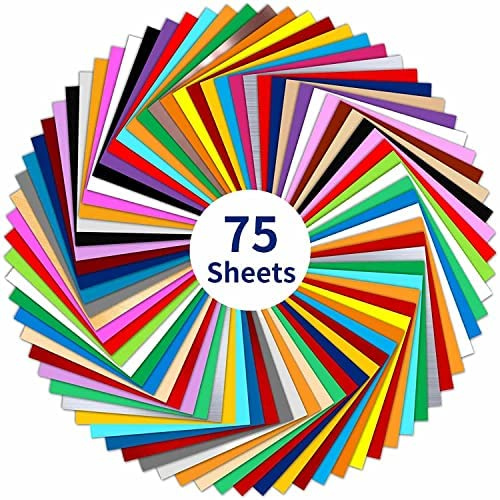 IModeur 75 Pack Permanent Vinyl Sheets (30.5 x 30.5 cm, Glossy & Matte) - 38 Assorted Colors Adhesive Vinyl for Silhouette Cameo, Birthday Gifts, Deco Sticker