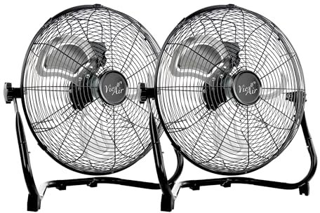 Vie Air 20 Inch Twin Pack Industrial Tilting High Velocity 3 Speed Metal Floor Fan, Black
