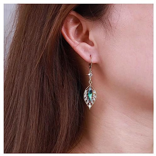 Allereya Vintage Kristall Smaragd Blatt Baumeln Ohrringe Grün Strass Blatt Tropfen Ohrringe Grün Cz Blatt Ohrringe Kristall Blatt Reif Ohrringe Schmuck Für Frauen Und Mädchen