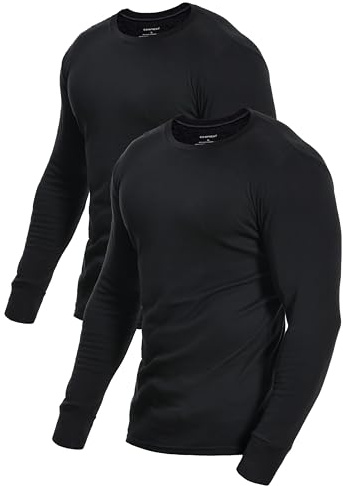 Comfneat Men's 2-Pack Long Sleeve Shirts Cotton Undershirts (Black 2-Pack, L)