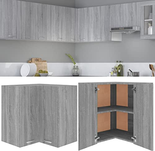 BULANED Eck-Hängeschrank, Kitchen Wall Cabinet, Küchenschrank, Küchenhängeschränke, Wandschrank Küche, Grau Sonoma 57x57x60 cm Holzwerkstoff