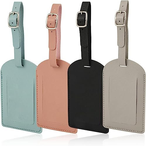4 Stück Gepäckanhänger Leder,Kofferanhänger mit Adressschild,Kofferanhänger Identifikatoren,Mit verstellbaren Riemen,Geeignet für Geschäftsreisen, Flugreisen, Paare, Freunde Reisegeschenke