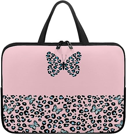 Surwin Funda para Ordenador Portátil, Estampado Leopardo Funda para Laptop Impermeable Fundas para Portátiles con Asa y Cremallera Funda Protectora Ordenador (17 Pulgadas,Mariposa)