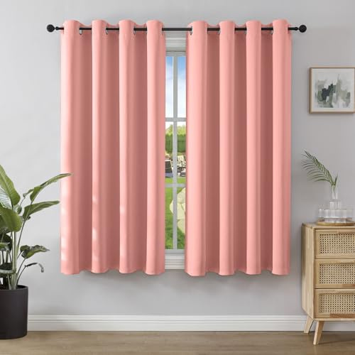 Joydeco Verdunkelungsvorhänge Rosa mit Ösen 2er Set H 137 x B 117 cm, Kurze Vorhänge Blickdichte 137 cm Lang für Küche Schlafzimmer