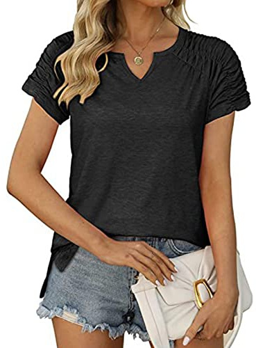 Sommartröjor - V-hals T-shirts,Casual skjortor Toppar Sommar för arbete, sport, löpning, yoga, semester, resor, skola Bexdug