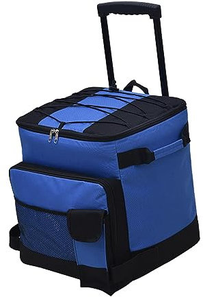 predolo Carrello Frigo con Ruote, Carrello Frigo in Materiale Oxford 600d E Pellicola con Tasca Impermeabile, 35 X 32 X 38 Cm Borsa Frigo Pieghevole Isolata per Auto Campeggio Pesca, Blu