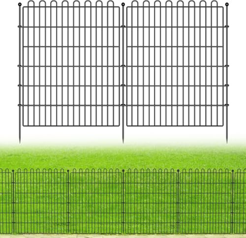 10 Panels No Dig Decorative Garden Fence for Yard, 32 in(H) X 23.6 ft(L) Animal Barrier Fencing for Outdoor Dog, Metal Portable Garden Fences for Borders, Pets, Landscape, Temporary Fence
