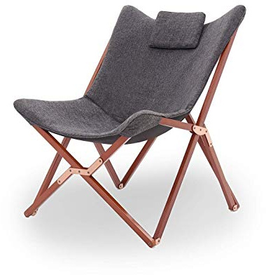 Folding Chair Garden Patio Comfy Outwell Camping Foldable Beach Deck Portable Recliner Sofa Armchair Lounge Salon Reclining Sun Lounger with Cushion Fold Up Wooden Easy Lazy Relaxer Dark Grey