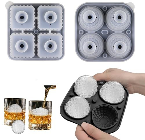 Alihoo Eiswürfelform Silikon, 2 Stück Eiswürfelformen aus Silikon für 8 große quadratische und rund Eiskugeln,BPA Frei Ice Cube Tray für Gekühlte Whisky Saft
