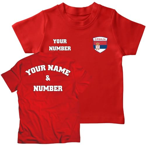 lepni.me Maglia da Calcio Personalizzata per Bambini Serbia T-Shirt| Nome e Numero | Bandiera Serba, Distintivo |Campionato Europeo di Calcio 2024