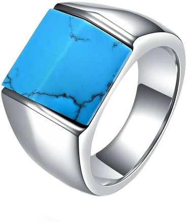 Daesar Ringe Edelstahl Herren, Silber Ring Personalisiert Rechteck Türkis Siegelring Ring Gr.60 (19.1)
