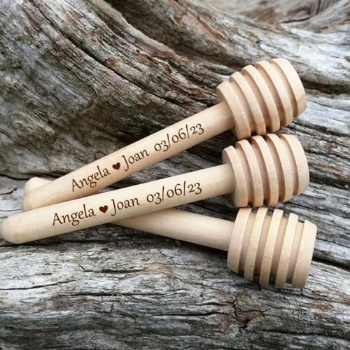 10/50/100 Pièces Louche À Miel En Bois Personnalisée Sur Mesure， Cuillère À Miel Personnalisée， Cadeau Pour Amateur De Miel, Cadeau Gravé Pour La Saint-Valentin, Bâton En Nid D'abeille En Bois(10cm)