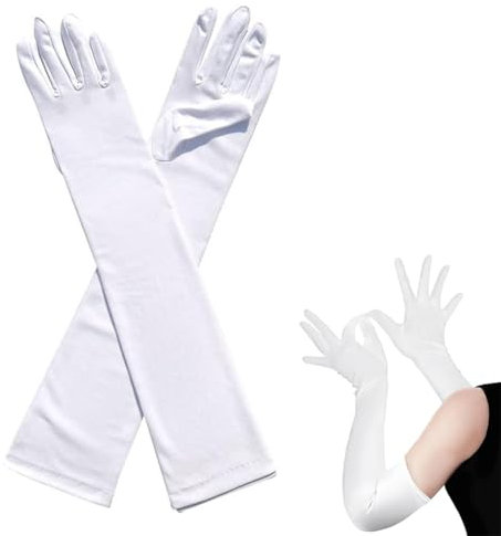 LAKJUOZ Handschuhe Lang, 1 Paar Handschuhe Elegant Damen, Satin Classic Abendhandschuhe, 1920Er Handschuhe Für Classic Opera Party Halloweenkarneval Kostüm, Weiß