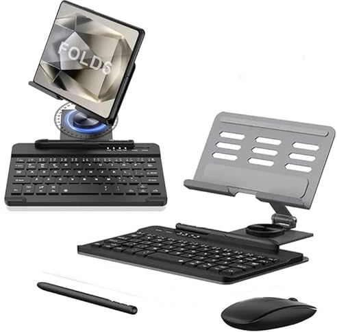 Tastiera e supporto per Galaxy Z Fold 6 con mouse, compatibile con tastiera e mouse Bluetooth Samsung Galaxy Z Fold 6 5G, con penna e supporto da scrivania (grigio)