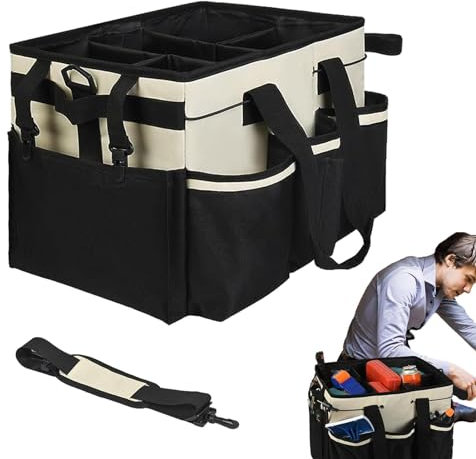 Housekeeping Organizer Basket - Large Capacity Cleaning Tote, Nylon Cleaning Tote Bucket | Large Wearable Cleaning Stuff Bag, Multi-Compartment Cleaning Tote Detail Bucket Organizer for Car Care