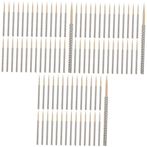 Cabilock 96 STK Apfelstäbchen Weihnachtsäpfelstangen Kompakter Apfelstock Buffet-Sticks Lutscherstiel Cupcake-Topper Mit Strasssteinen Zarte Tortenstange Kuchenspieß Obst Holz Silver