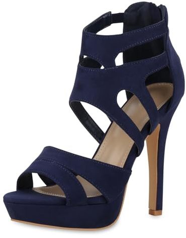 VAN HILL Damen High Heels Stiletto Cut-Outs Party Schuhe 216146 Dunkelblau 35