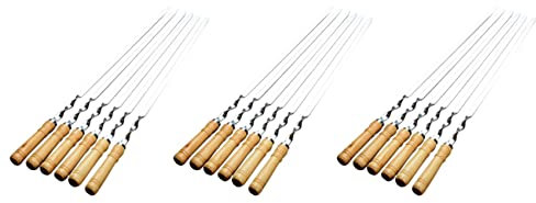 Gisoanudt 18 piezas 55 cm Pinchos para barbacoa de Shish Kebab Barbecue Bastón de barbacoa de madera tenedor de barbacoa de acero inoxidable exterior Aguja Grill