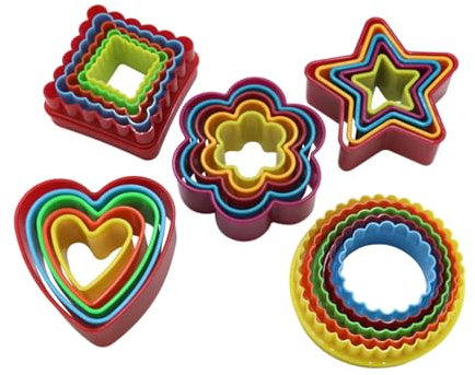 Siliget Cookie Cutters Shapes, Pack of 25 Mini Cookie Cutter Set, Circle, Love, Star, Square, and Flower Biscuit Cutter Set, for Fun Time with Kids, for Kitchen Baking and Playdough Cutters