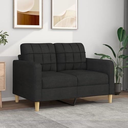 IKAYAA 2 Sitzer Sofa Couch Wohnzimmer Stoff Sofa 2er Couch Loungesofa Bequemes 2-Sitzer Sofa für Wohnzimmer Wohnung Schlafzimmer-Schwarz-2-Sitzer:120 cm