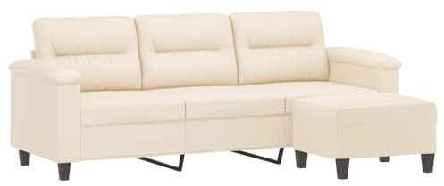 vidaXL 3-Sitzer-Sofa mit Hocker Beige 180 cm Mikrofasergewebe