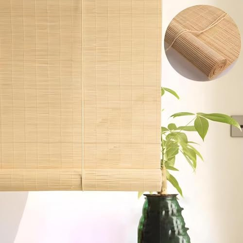 Eiauiuo Bambusrollo Bamboo Blinds Bambusvorhang Raffrollo Fensterrollo Sonnenschutz und Sichtschutz Seitenzugrollo Schnurzugrollo für Türen Fenster Garten Terrasse(70x270cm)