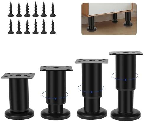4 Stück Möbelfüße Verstellbar, 80mm - 120mm Möbelfuß Höhenverstellbar Edelstahl Sockelfüße Tischfüße Möbelfüße Höhenverstellbar Höhenverstellbare Möbelbeine Bettfüße für Schrank Sofa Möbel (Schwarz)