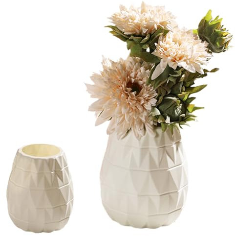 Vase à fleurs incassable en plastique PE durable - Petit vase blanc et rose - Conteneurs d'arrangement floral créatif pour décoration d'intérieur, salon - Blanc laiteux