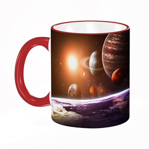 KDWJS Taza divertida de cerámica de 11 onzas,Tazas Originales de Desayuno - Graciosos Ideas para Regalos - Cerámica 330 ml - solar y objetos espaciales. Elementos de esta imagen proporcionados por l