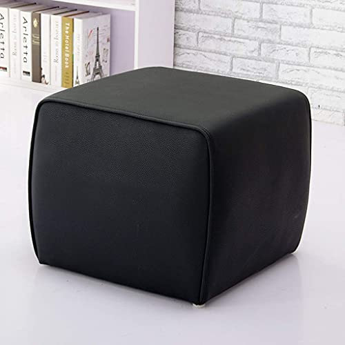 Moderner quadratischer Leder-Fußhocker, Ottomane für Wohnzimmer, Schlafzimmer und Couchtisch, Schwarz