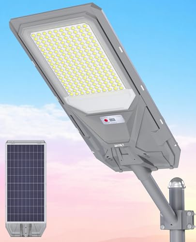 JAYNLT X-10000W Lampadaire Solaire Exterieur, 6500K Projecteur Solaire avec Télécommande, IP68 Étanche Lampe Solaire Exterieur Puissant avec Detecteur de Mouvement pour Garten, Garage, Parking | Détecteur de mouvement ultra lumineux, éclairage de sécurité pour parkings, allées, cours et espaces extérieurs