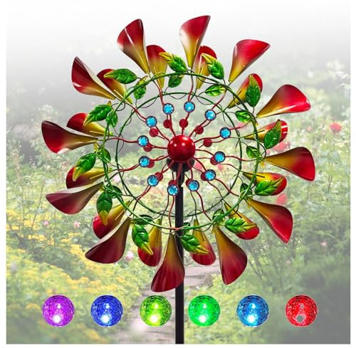 MeLtor Solar Windrad Metall Garten, 210 cm Groß Metall WindmüHle, Edelstahl Kugellager Gartenstecker Windrad, Wetterfestes Gartendeko