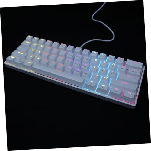 Happyyami Clavier Gaming Blanc Mécanique Filaire 61 Touches, Rétroéclairage RGB, Retour Tactile, Touches Multifonctions, pour PC et Jeu