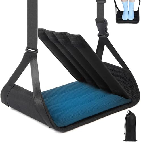 Airplane Footrest with Support Plates by Thicked Memory Cotton Filling,Adjustable & Portable&Folding Hanging Foot Hammock,Flat Foot Rest for Long Flight Plane Car Train Travel Office Home Leg Relaxing
