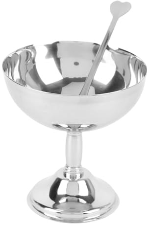 Asixxsix de crème glacée à pied, ronde en acier inoxydable 304 pour yogourt, snacks et friandises, Bol à dessert rétro en métal avec cuillère pour salade, fruits et pudding