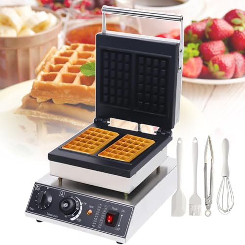 pealiritansemen Waflera De Acero Inoxidable De Alta Resistencia | Placas De Calentamiento Dobles Comerciales con Control Giratorio | Ideal para Catering, Hoteles, Desayunos Y Postres Caseros,2-Slice
