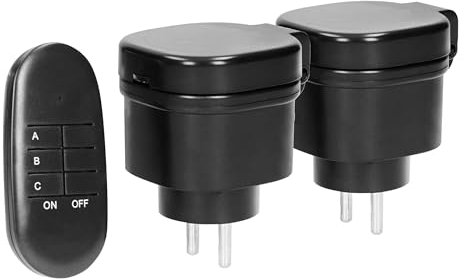 Funksteckdosen 2er Set mit Fernbedienung – Steckdose Schuko Typ F, IP44, 3000W, 30 m Reichweite – Funk-Schalter Kabellos & wetterfest für Innen & Außen, Schwarz
