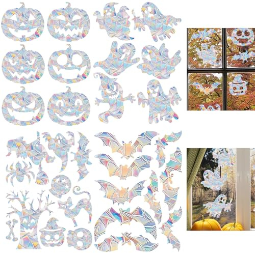 QUNXON Halloween Decorative Bird Protection Window, Pack of 31 PVC Halloween Decoration Interior Window Stickers, Prism Window Stickers, Window Stickers Self-Adhesive for Glass Windows, Glass Door