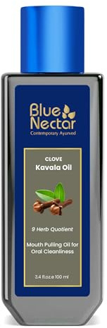 Blue Nectar Clove Oil Pulling for Mouth | Ayurvedic Mouth Wash for Oral Care | Natural Coconut Oil for Oral Care & Fresh Breath | Alcohol Free Mouthwash (9 Herbs, 3.38 Fl Oz)