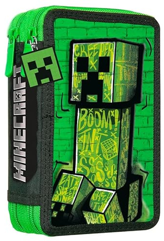 Kids Licensing - Astuccio scolastico con 2 cerniere Minecraft per bambini