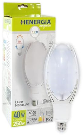 KOMBO HENERGIA - Magnolia Lampadina Industriale LED 40W (Equivalente a 250W), Luce Naturale 4000K, Attacco E27, 4000 Lumen, IP20, 25.000 Ore di Durata – Risparmio Energetico, Alta Luminosità