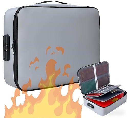 BAPPKON Feuerfeste Dokumententasche mit Schloss, Wasserdicht & Hitzebeständig bis 5200°F, 3 Lagiger Akten-Organizer, Tragbare Dokumentenbox für Wichtige Dokumente, Geld und Wertgegenstände