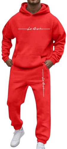 CEWIFO Completo Sportivo da Uomo Casual in Due Pezzi con Cappuccio, Maniche Raglan, Coulisse e Pantaloni in Pile Tuta Pantalone da Lavoro