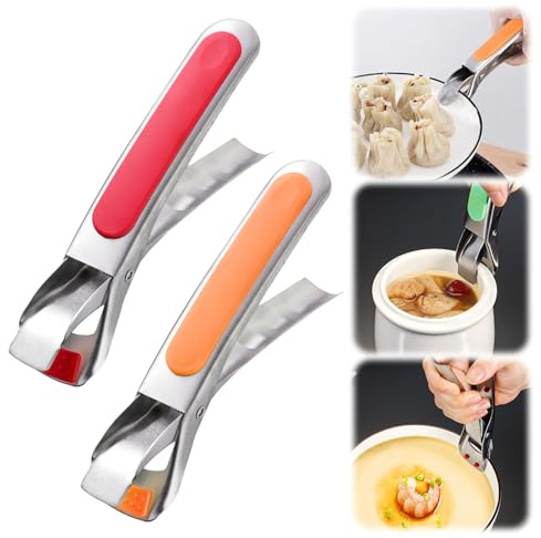 2PCS Kitchen Tongs for Cooking, 2025 New Multi-Purpose Silicone Anti-Scald Bowl Dish Holder Clip for Kitchen, Plate Gripper Compatible with Pot Accessories, Microwave, Oven (Red & Orange)