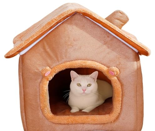 Hundehütte aus Plüsch für Katzen und Hunde – faltbares Innenbett mit abnehmbaren Kissen, geschlossenes und warmes Wohnzimmer, weiche Schlafmatte mit Rutschfestigkeit | bequemer und bequemer Platz für