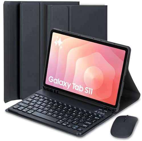 EHLCYS Funda con Teclado para Samsung Galaxy Tab S11 5G 11 Pulgadas 2025 Modelo (SM-X730/X736B), Español Ñ Teclado Bluetooth Desmontable, Funda Protectora Ultrafina Multiángulo y Ratón,Negro